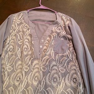Grey lace blouse.